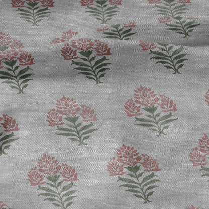 100% LINEN Fabric Block print Parijat flower - oatmeal linen fabric with floral print - heavy for home decor clothing 2751