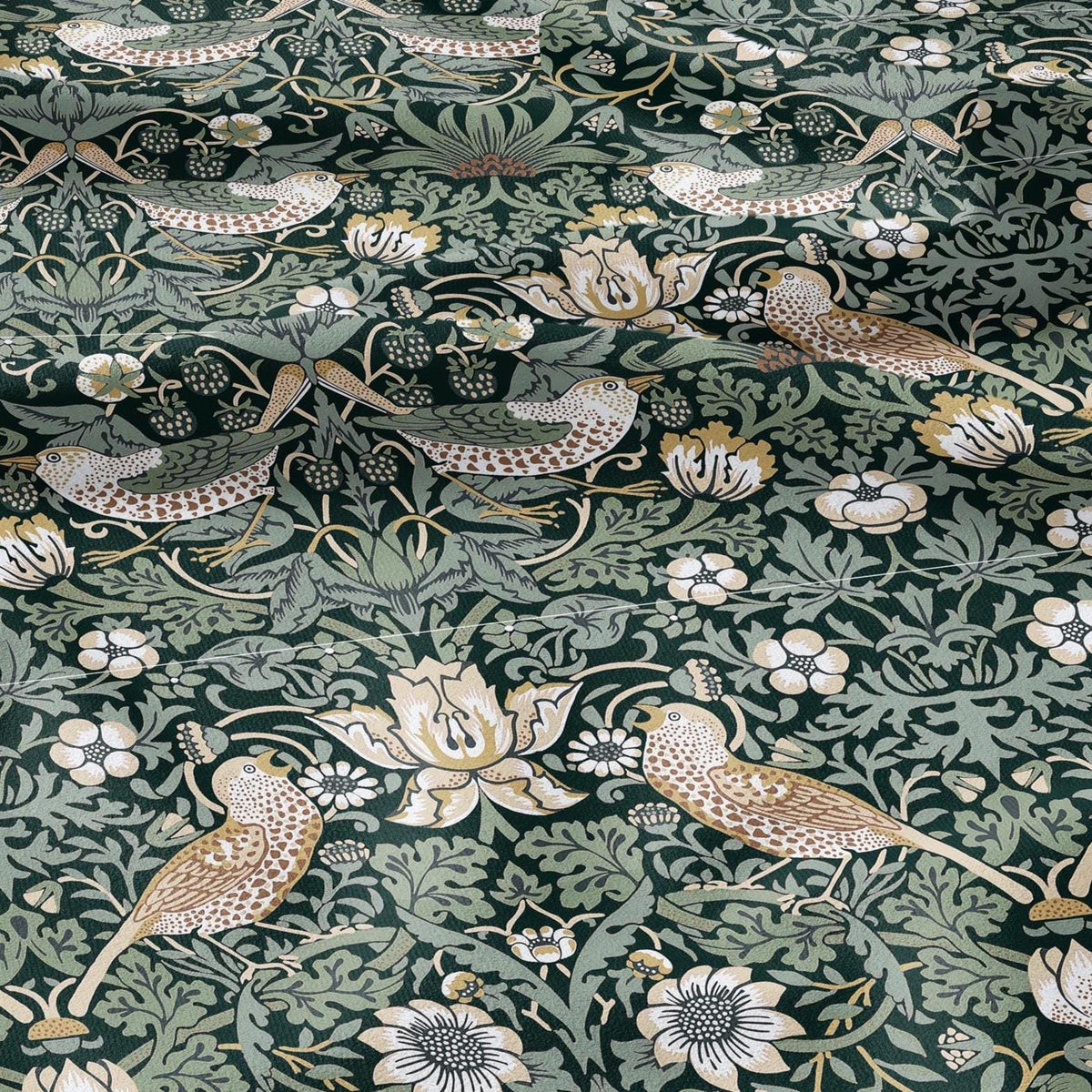 100% LINEN fabric - William Morris Strawberry thief green - British Victorian Art Craft flax - sewing home decor or clothing 3864