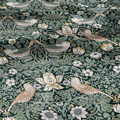 100% LINEN fabric - William Morris Strawberry thief green - British Victorian Art Craft flax - sewing home decor or clothing 3864