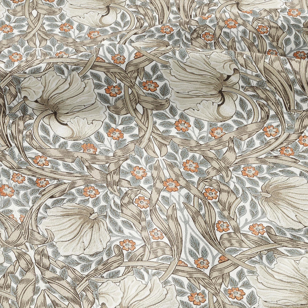 100% LINEN fabric - William Morris Pimpernel linen beige coral - British Victorian Art Craft flax - sewing home decor or clothing 3811