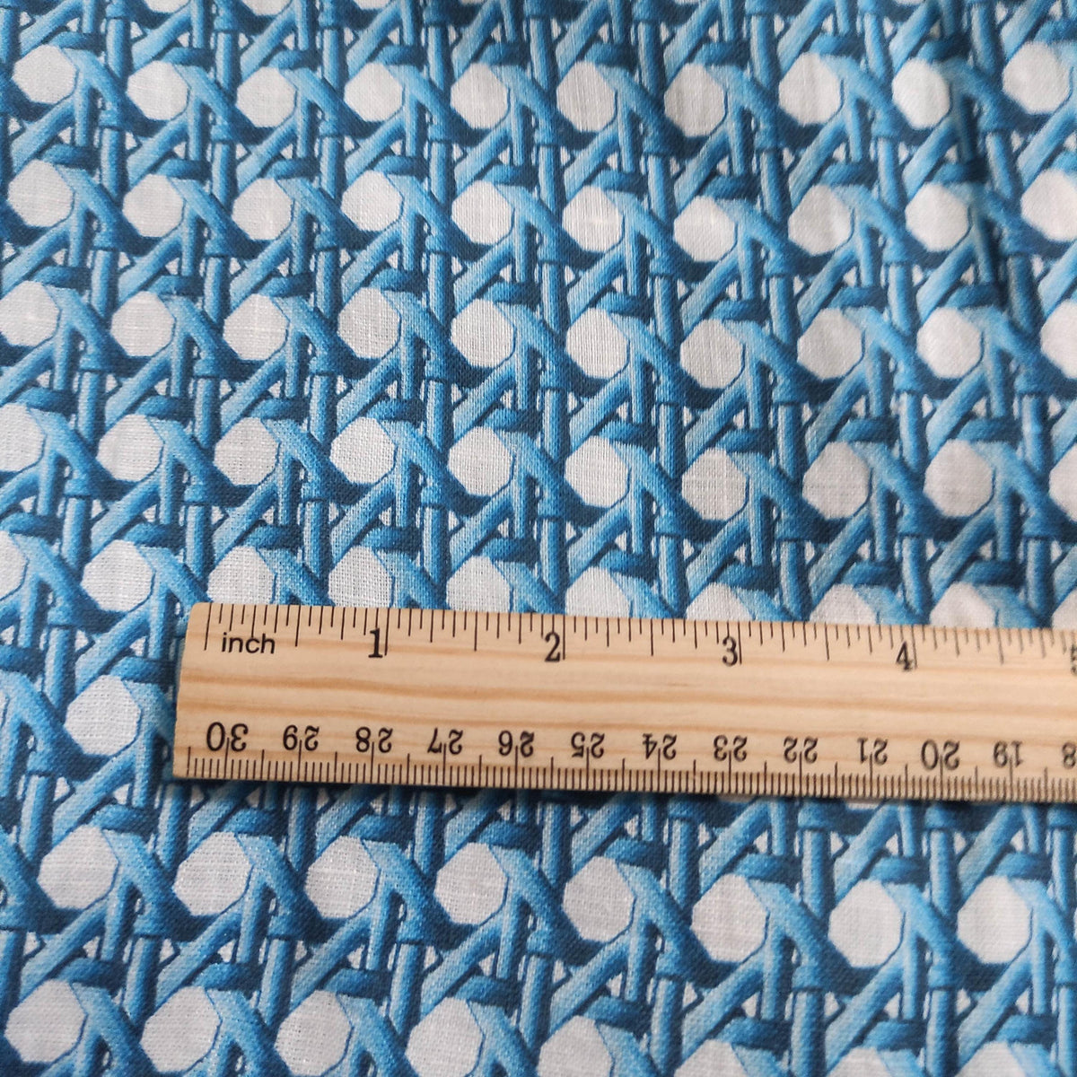 100% LINEN Fabric Blue bamboo trellis - botanical textile artisan fabrics blue white 3687