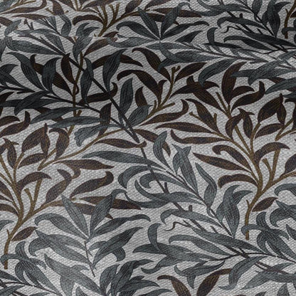 100% LINEN Fabric William Morris Bough Willow gray - oatmeal natur linen fabric with botanical print - Victorian Art Craft Historical 3174