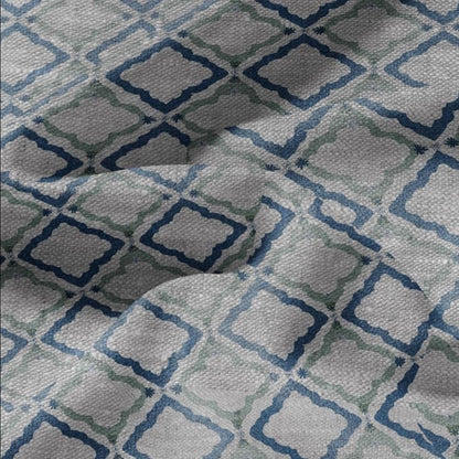 100% LINEN Fabric Green blue geometric print - oatmeal linen fabric floral botanical - heavy for home decor clothing 3087
