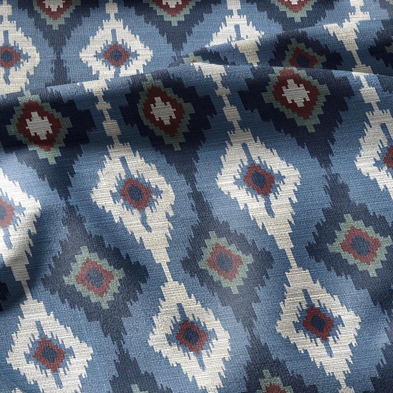 100% linen fabric Ikat geometric print - Vintage modern 3390