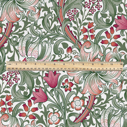 100% LINEN Fabric William Morris Golden Lily green red - British linen floral upholstery home textile Victorian fabrics 3230