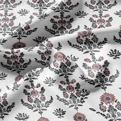 100% LINEN Fabric black red block print - floral fabric for upholstery home decor dress making 2138