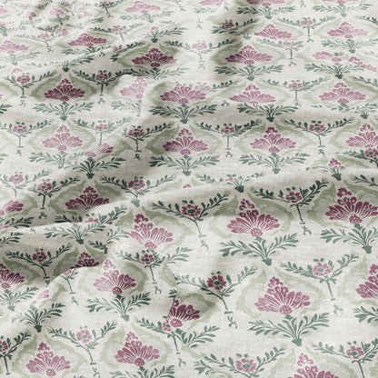 100% LINEN Fabric floral with botanical print - linen fabric with pale green print for upholstery home decor curtains pillowcases