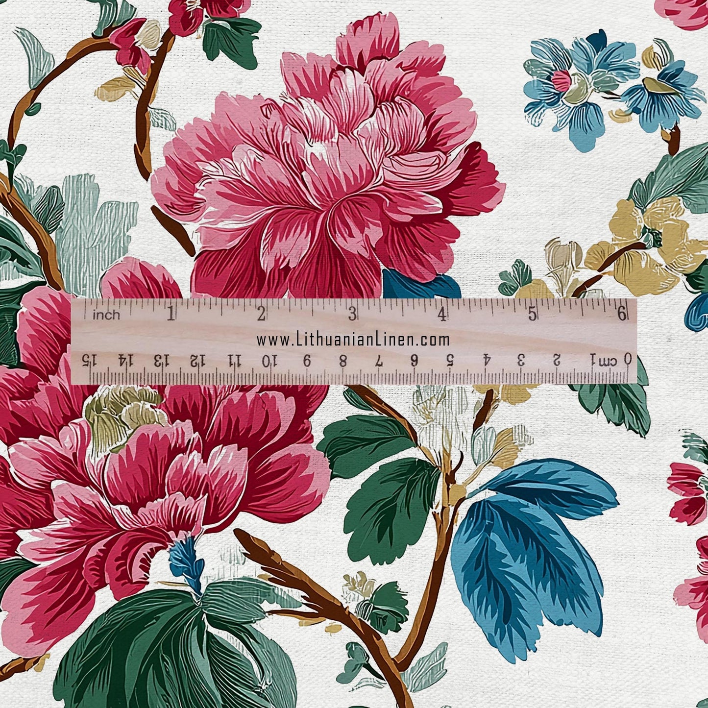 100% LINEN Fabric floral print - Grandmillennial - peony Modern vintage flower upholstery curtains dress making 2937
