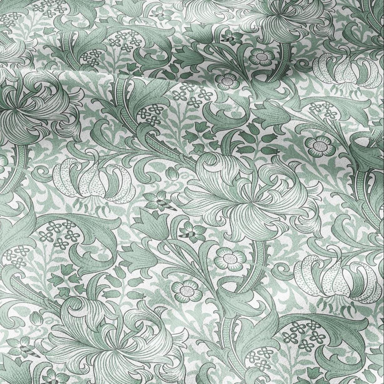 William Morris Golden Lily sage green 100% LINEN Fabric - British linen floral upholstery home textile Victorian fabrics 3234