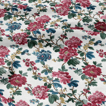 100% LINEN Fabric floral print - Grandmillennial - peony Modern vintage flower upholstery curtains dress making 2937
