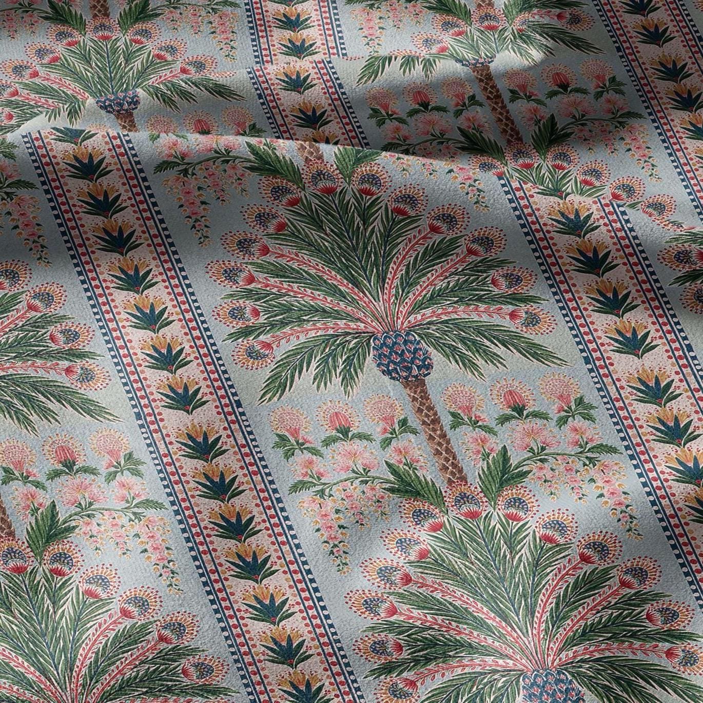 100% linen fabric Palm floral print - Vintage pink red green botanical  - modern vintage 3394