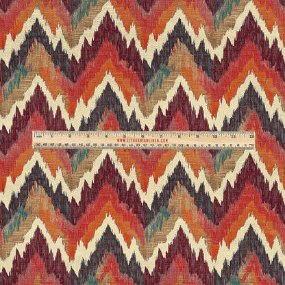 100% LINEN Fabric UPHOLSTERY 12oz - Red Zigzag ikat print on linen 2080