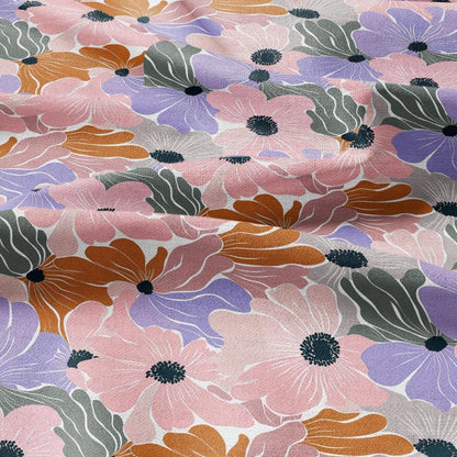 100% linen Retro flower Print fabric for Curtain Upholstery Cushion - Floral preppy pink purple - for dress making sewing 2704