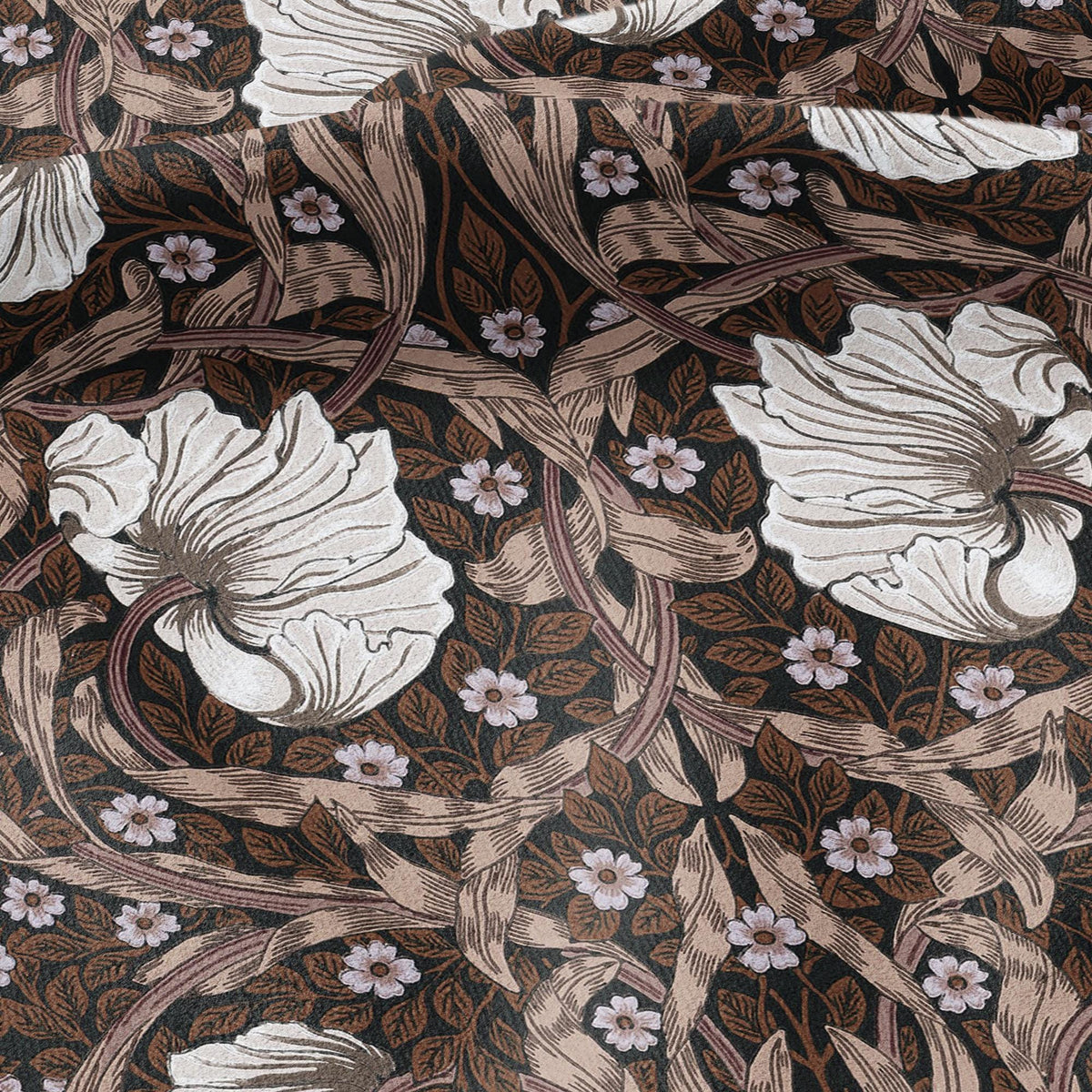 100% LINEN fabric - William Morris Pimpernel brown - British Victorian Art Craft flax - sewing upholstery home decor or clothing 3825