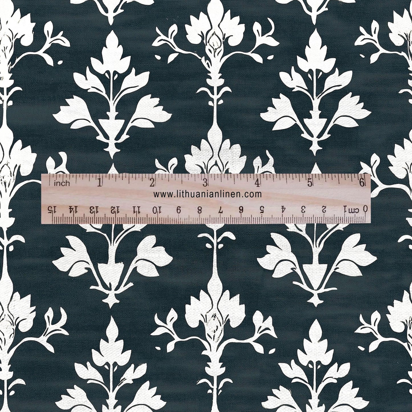 100% LINEN Fabric block print in dark blue - linen fabric with block floral print - linen fabric upholstery home decor dressmaking