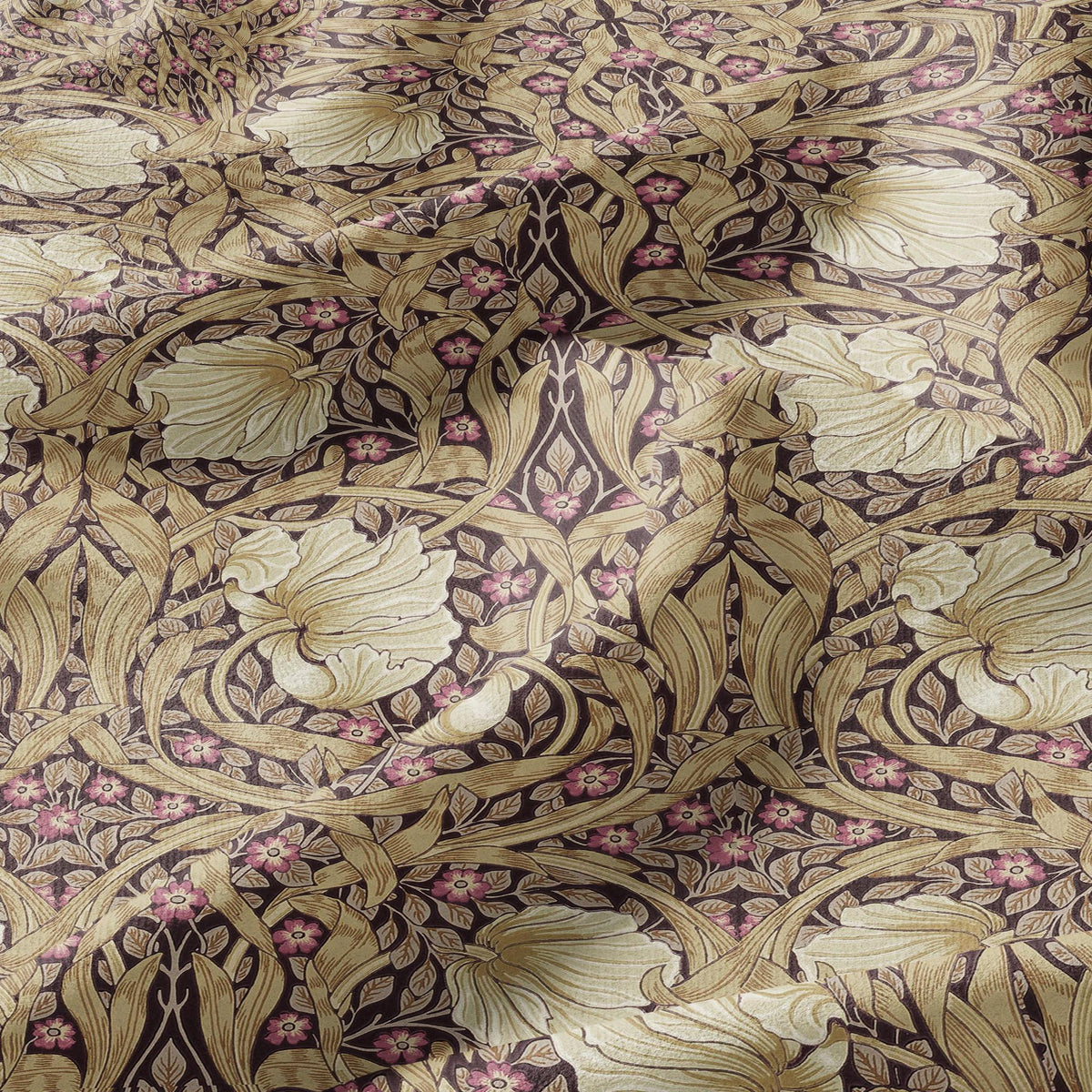 100% LINEN fabric - William Morris Pimpernel beige purple - British Victorian Art Craft flax - sewing home decor or clothing 383