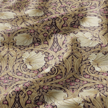 100% LINEN fabric - William Morris Pimpernel beige purple - British Victorian Art Craft flax - sewing home decor or clothing 383