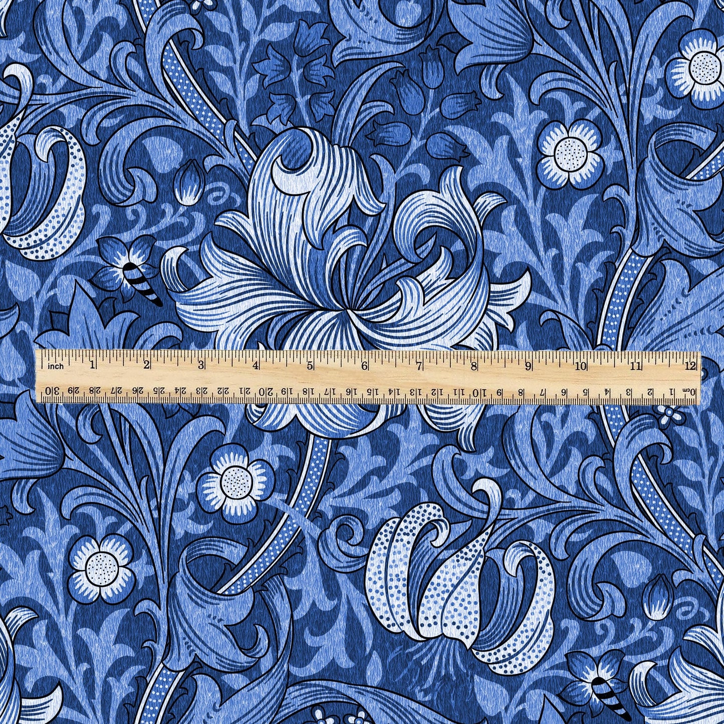 100% LINEN Fabric William Morris Golden Lily blue white - British linen floral upholstery home textile Victorian fabrics 3226