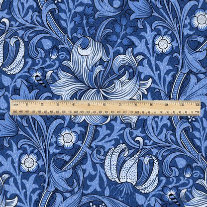 100% LINEN Fabric William Morris Golden Lily blue white - British linen floral upholstery home textile Victorian fabrics 3226