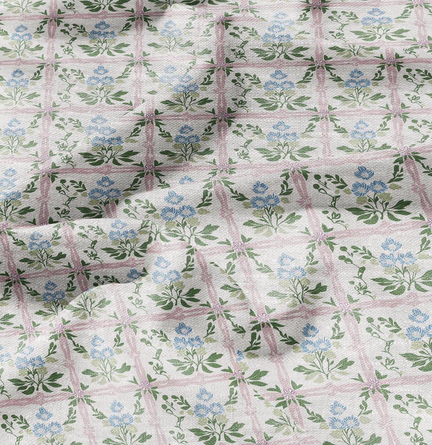100% LINEN Fabric block green blue pink on white - linen fabric with botanical print - linen fabric for upholstery home decor dress making