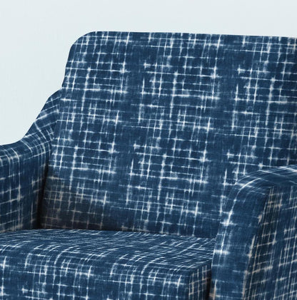 100% LINEN Fabric UPHOLSTERY 12oz - Indigo Shibori Checks - Modern Geometric Dark Blue Neutral Tiled Minimal upholstery 2970