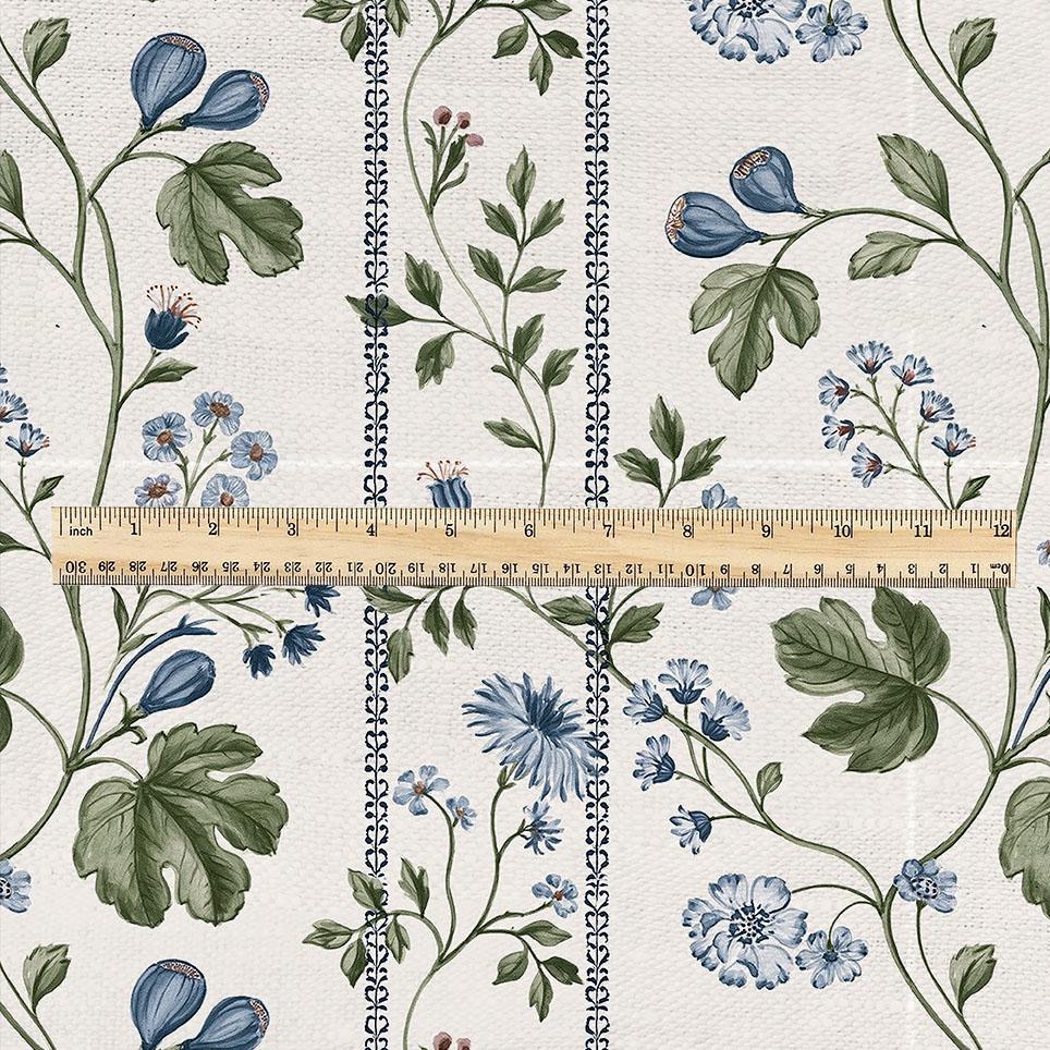 100% LINEN Fabric with floral field print - botanical preppy stripe print - linen fabric upholstery home decor dressmaking 3746