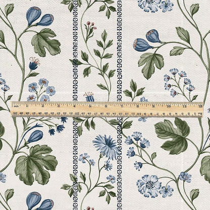 100% LINEN Fabric with floral field print - botanical preppy stripe print - linen fabric upholstery home decor dressmaking 3746
