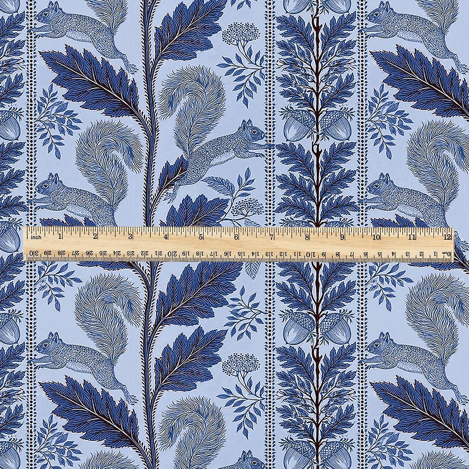 100% LINEN Fabric Woodland - blue floral print with Squirrel Neutral Fabric by the Yard by LithuanianLinen 3789