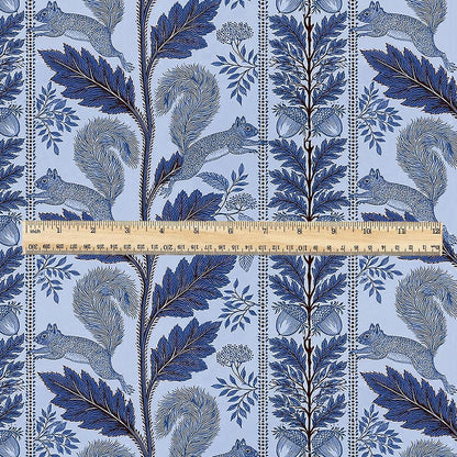 100% LINEN Fabric Woodland - blue floral print with Squirrel Neutral Fabric by the Yard by LithuanianLinen 3789