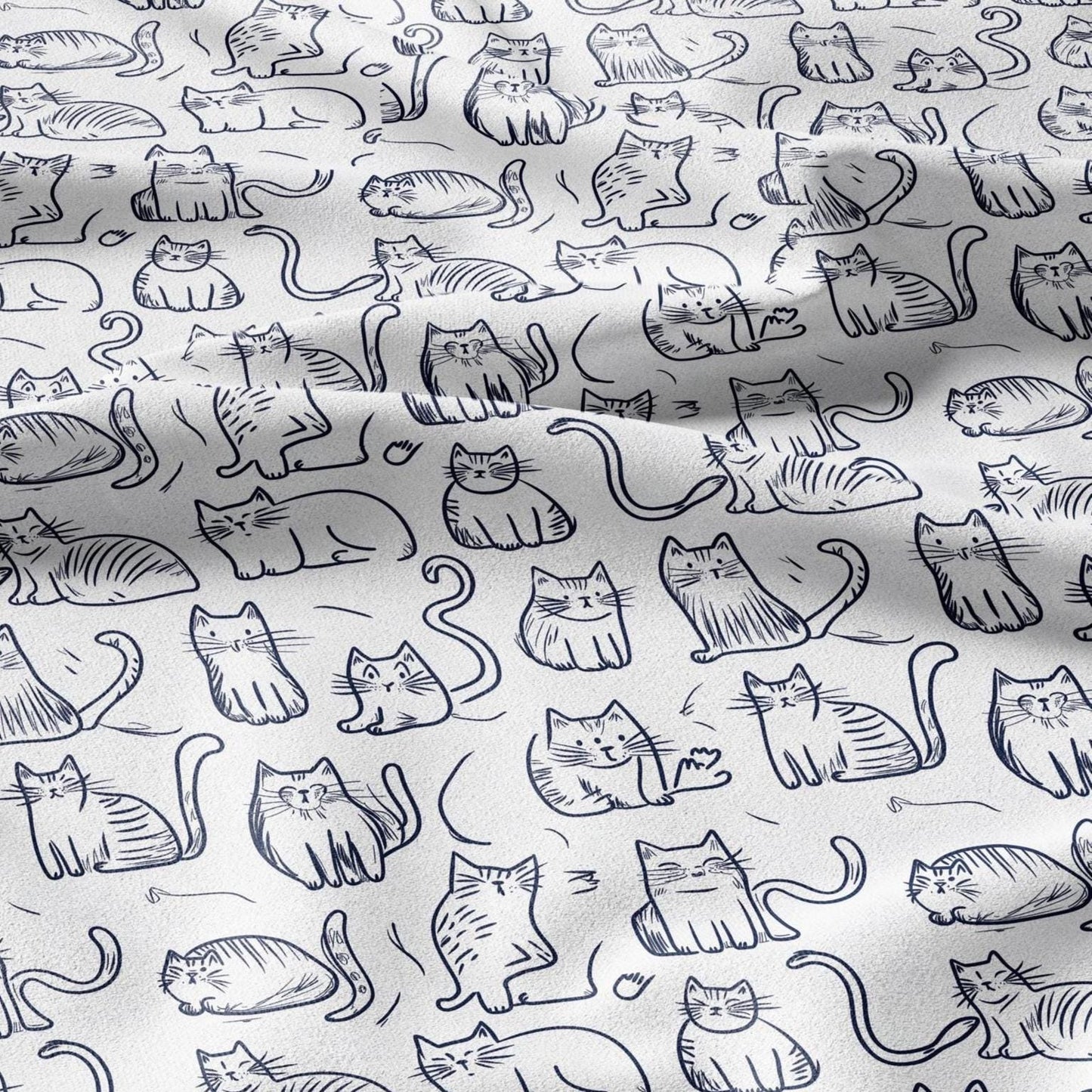 100% LINEN Fabric Cat print - Animal Modern vintage blue - upholstery curtains dress making 2140