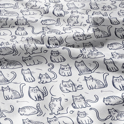 100% LINEN Fabric Cat print - Animal Modern vintage blue - upholstery curtains dress making 2140