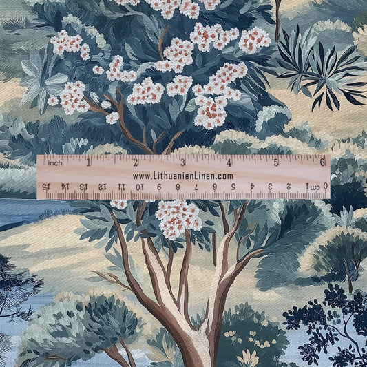 100% LINEN Fabric Garden blossom print - botanical linen fabric - heavy linen fabric for upholstery home decor curtains cushions