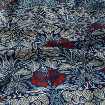 William Morris Blue red roses 100% LINEN Fabric, British linen floral upholstery home textile Victorian fabrics