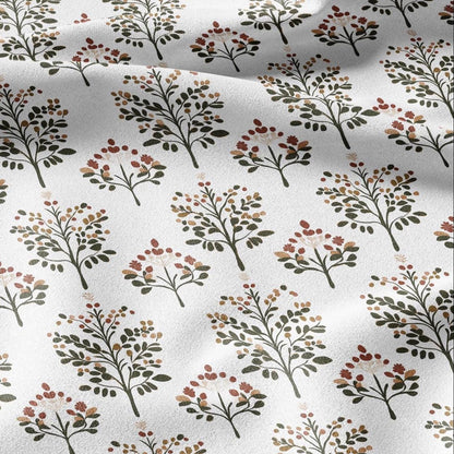 100% LINEN Fabric Block print Lotus blosoom - modern vintage botanical flower upholstery home textile artisan green yellow  white 2142
