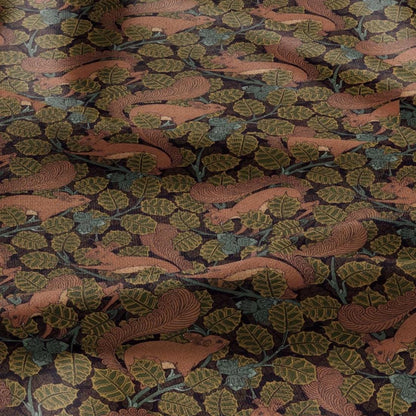 100% linen Vintage Squirrel fabric for Curtain Upholstery Cushion - brown print fabric for dress making sewing