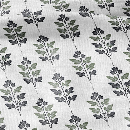 100% LINEN Fabric Leaves stripe print - Mid-century modern botanical stripe upholstery home textile artisan green white 2743