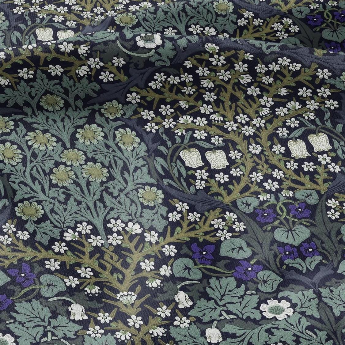 William Morris Blackthorn 100% LINEN Fabric - British linen floral upholstery home textile Victorian fabrics blue green 3171