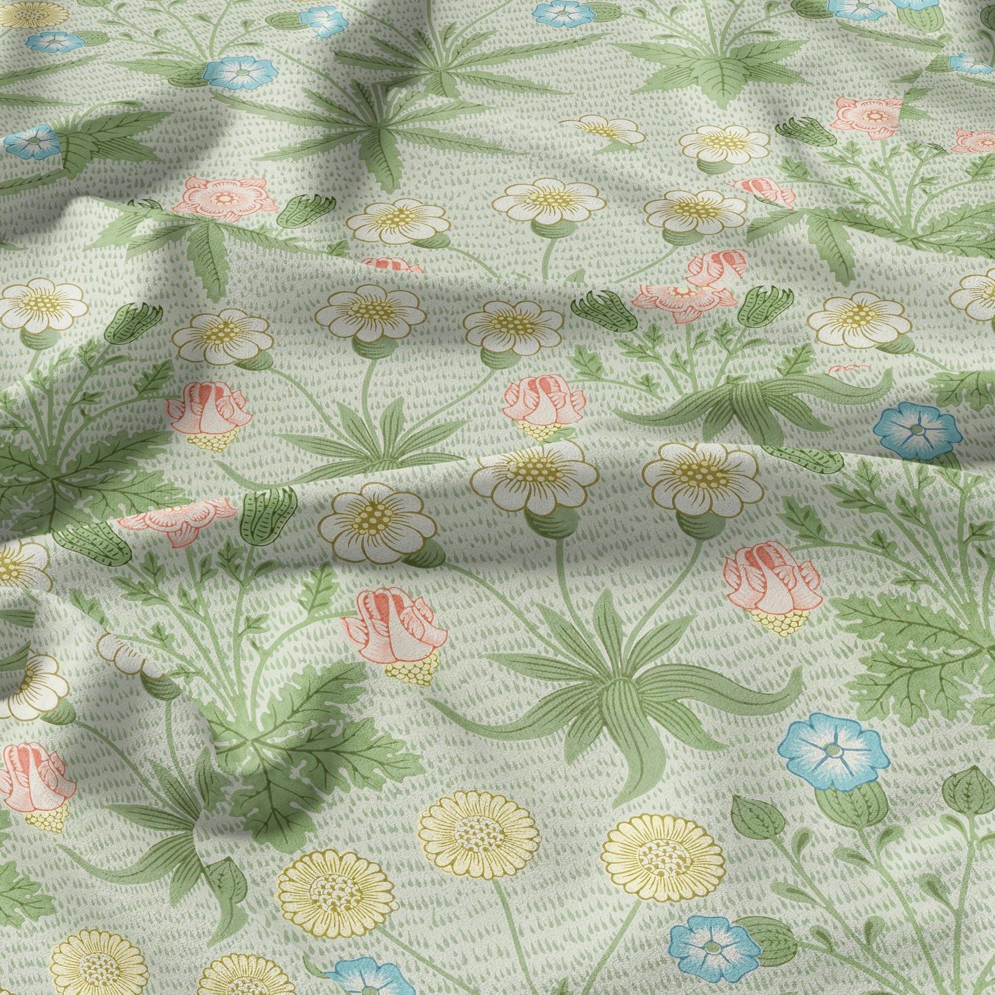William Morris Daisy green  100% LINEN Fabric, British design linen floral upholstery home textile Victorian fabrics
