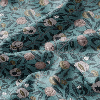 William Morris Fruits 100% LINEN Fabric - British linen floral upholstery - lemon Pomegranate home textile Victorian fabrics teal 3178
