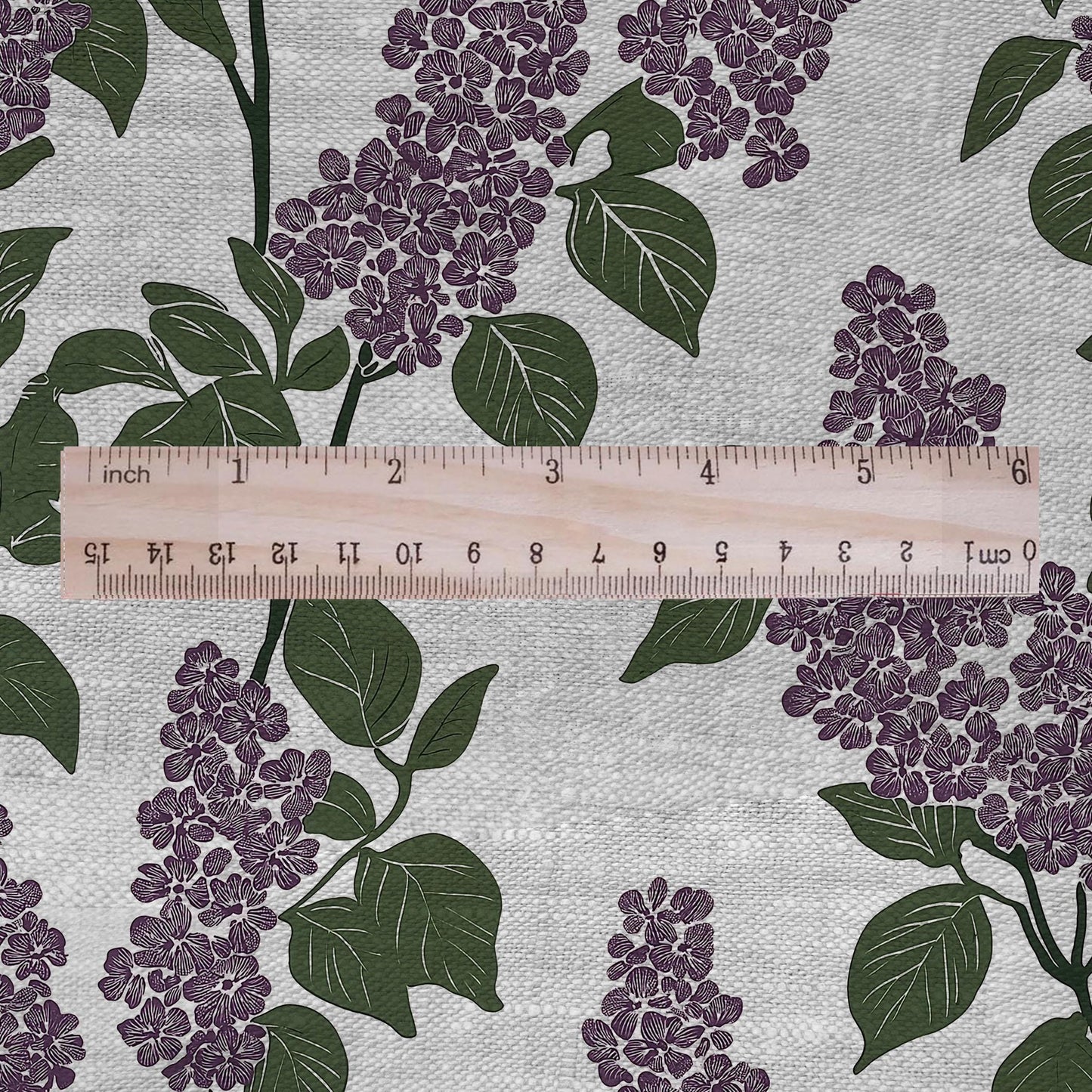 100% LINEN Fabric print lilac flower print - oatmeal linen fabric floral botanical - heavy for home decor clothing 2355