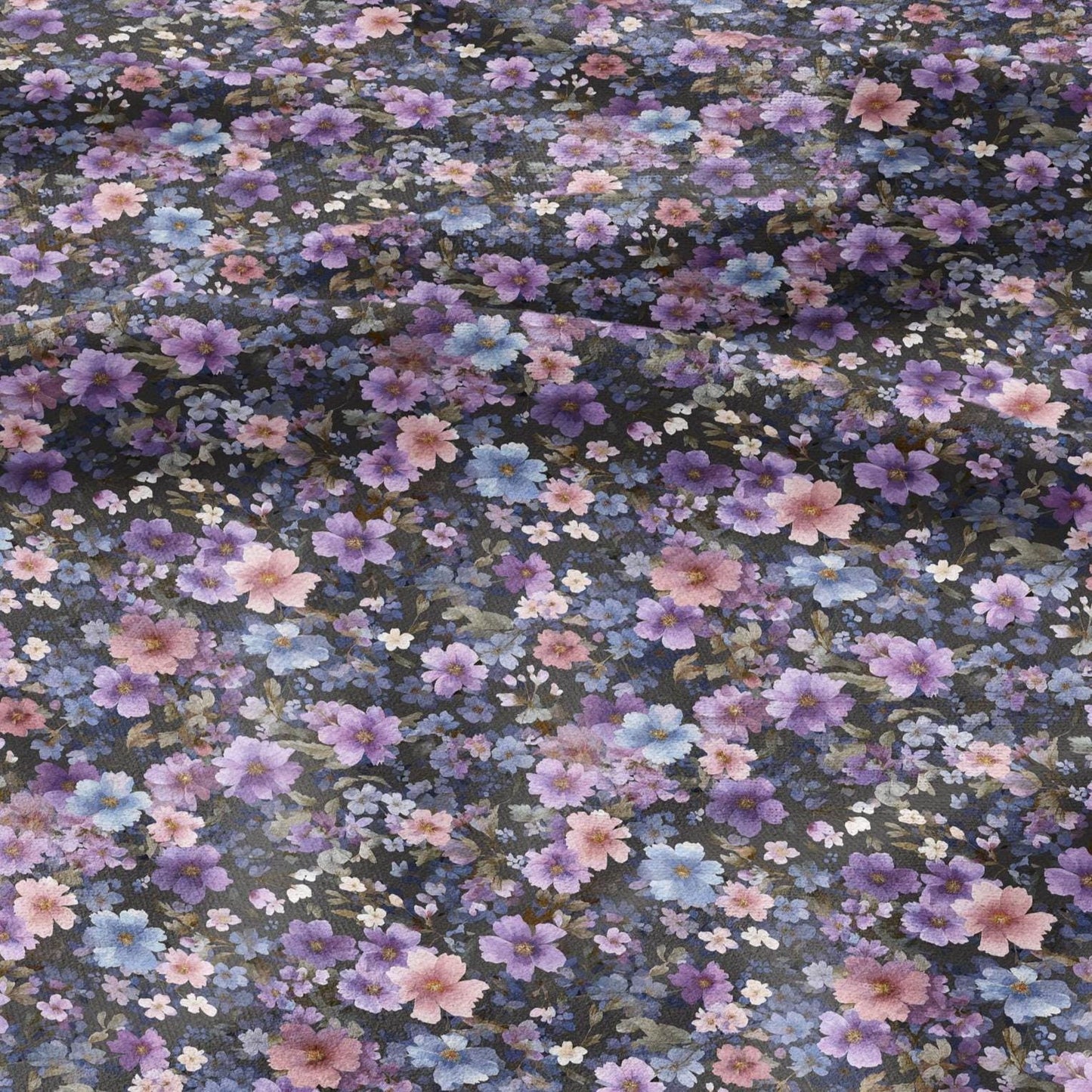 Romantic Garden wild flowers Linen Fabric  – Vintage Watercolor Pattern  for Sewing Vintage-inspired Clothing & Crafts  2707