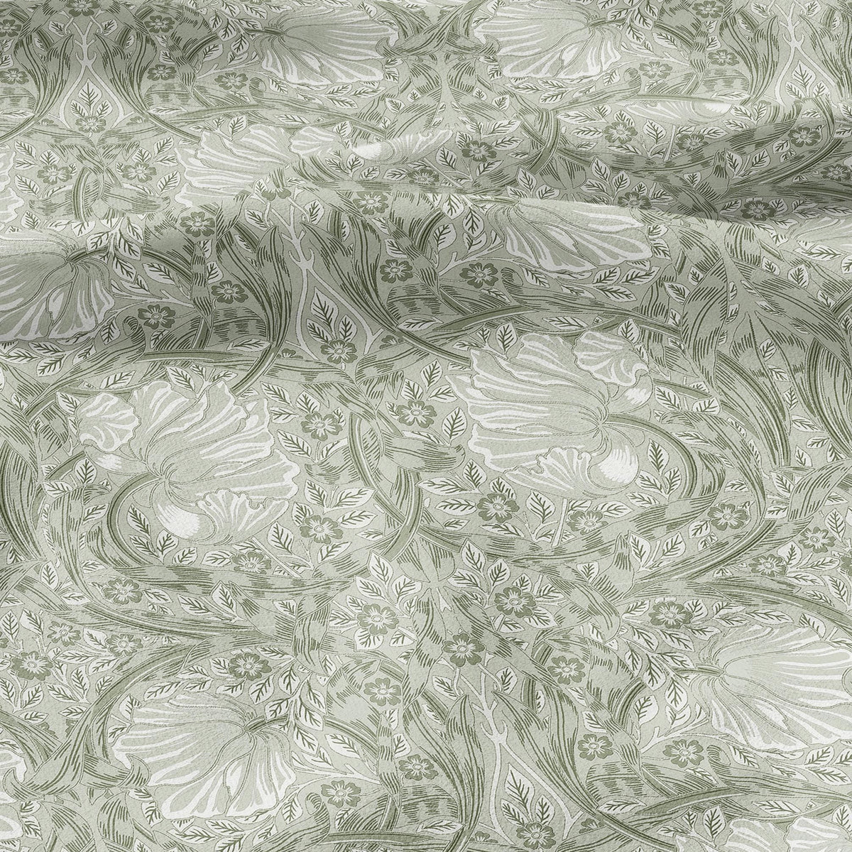 100% LINEN fabric - William Morris Pimpernel light green - British Victorian flax - sewing upholstery home decor or clothing 3807