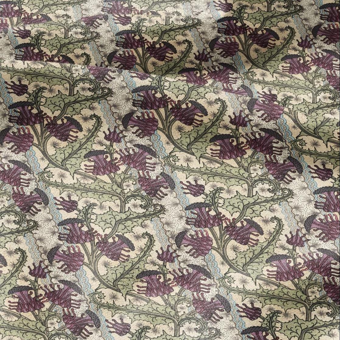 100% linen Thistle prints fabric for Curtain Upholstery Cushion - wildflower Art deco flower print fabric for dress making sewing