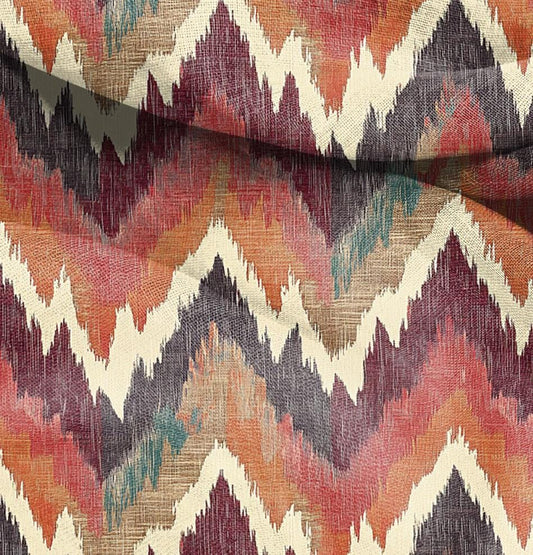 100% LINEN Fabric Abstract zigag WabiSabi , red ikat print on linen japandi wabi sabi linen print