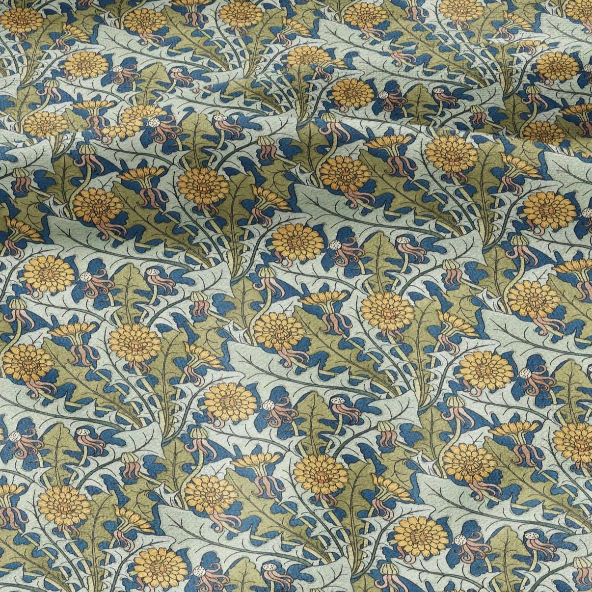 100% linen Art Nouveau Print fabric for Curtain Upholstery Cushion - Floral fabric Poppy red - for dress making sewing 2478