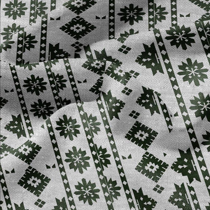 100% LINEN Fabric Ethno green stripes gray - geometric print on oatmeal linen for home decor sewign dress clothing 2822