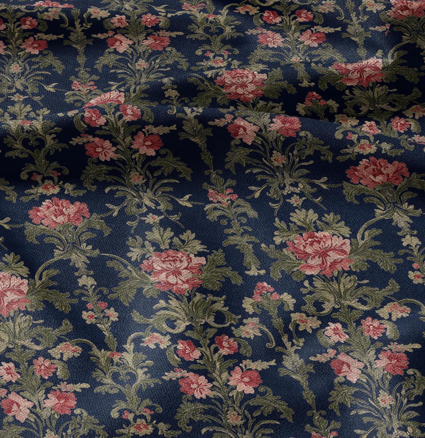 100% LINEN Fabric Regency navy - french floral linen Fabric by the Yard by LithuanianLinen for upholstery dressmaking curtains home textile
