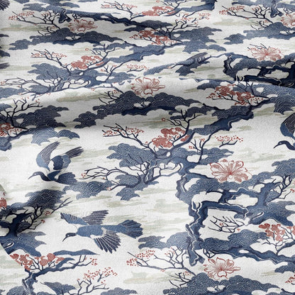 100% LINEN Fabric Cranes print - animal linen fabric with bird print for upholstery home decor curtains pillowcases dress making 2789