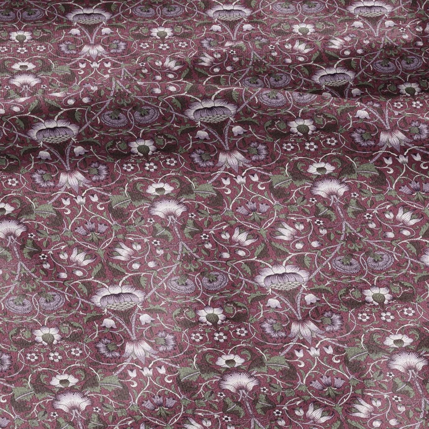 William Morris Lodden  print on 100% LINEN - Burgundy Victorian Art crafts linen Fabric - botanical Historical upholstery home textile 2986B