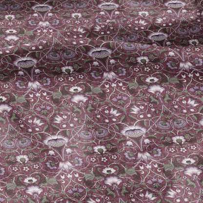 William Morris Lodden  print on 100% LINEN - Burgundy Victorian Art crafts linen Fabric - botanical Historical upholstery home textile 2986B